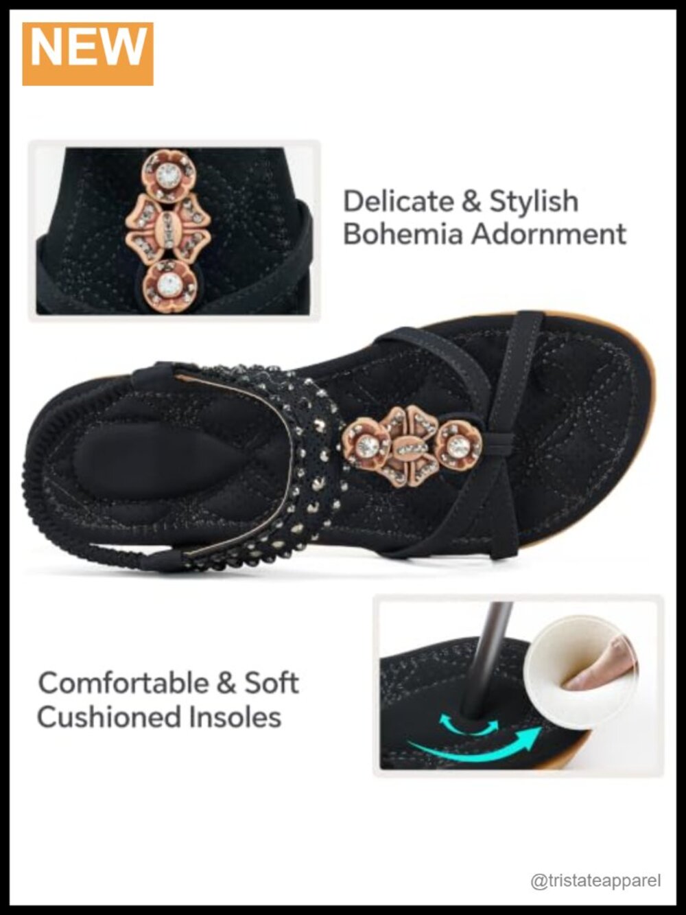Bohemian Rhinestone Sandals with Memory Foam Insole - Non Slip